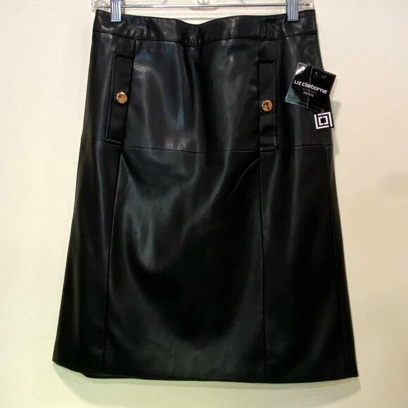 NWT Black Faux Leather Pencil Skirt W/Pockets 6p Knee High Classic Career Wear - Picture 9 of 9